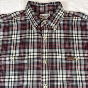 Carhartt Heavyweight Flannel Shirt Mens Size XL Plaid Red Outdoors Workwear